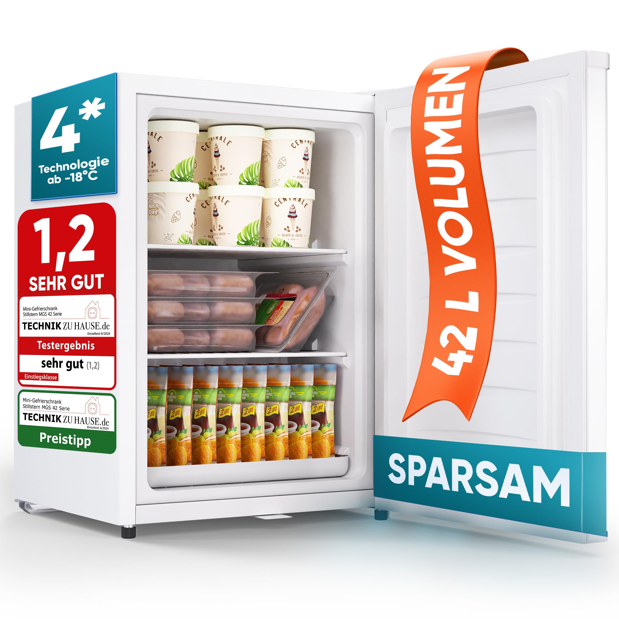 Stillstern Mini Gefrierschrank (42L) -18°C, Eiswürfelschale, Schloss, Türanschlag wechselbar, 4-Sterne Tiefkühlschrank für Camping/Büro Gefriertruhe Klein Gefrierschrank Klein Tiefkühltruhe Weiß Angebot bei HelloDeals