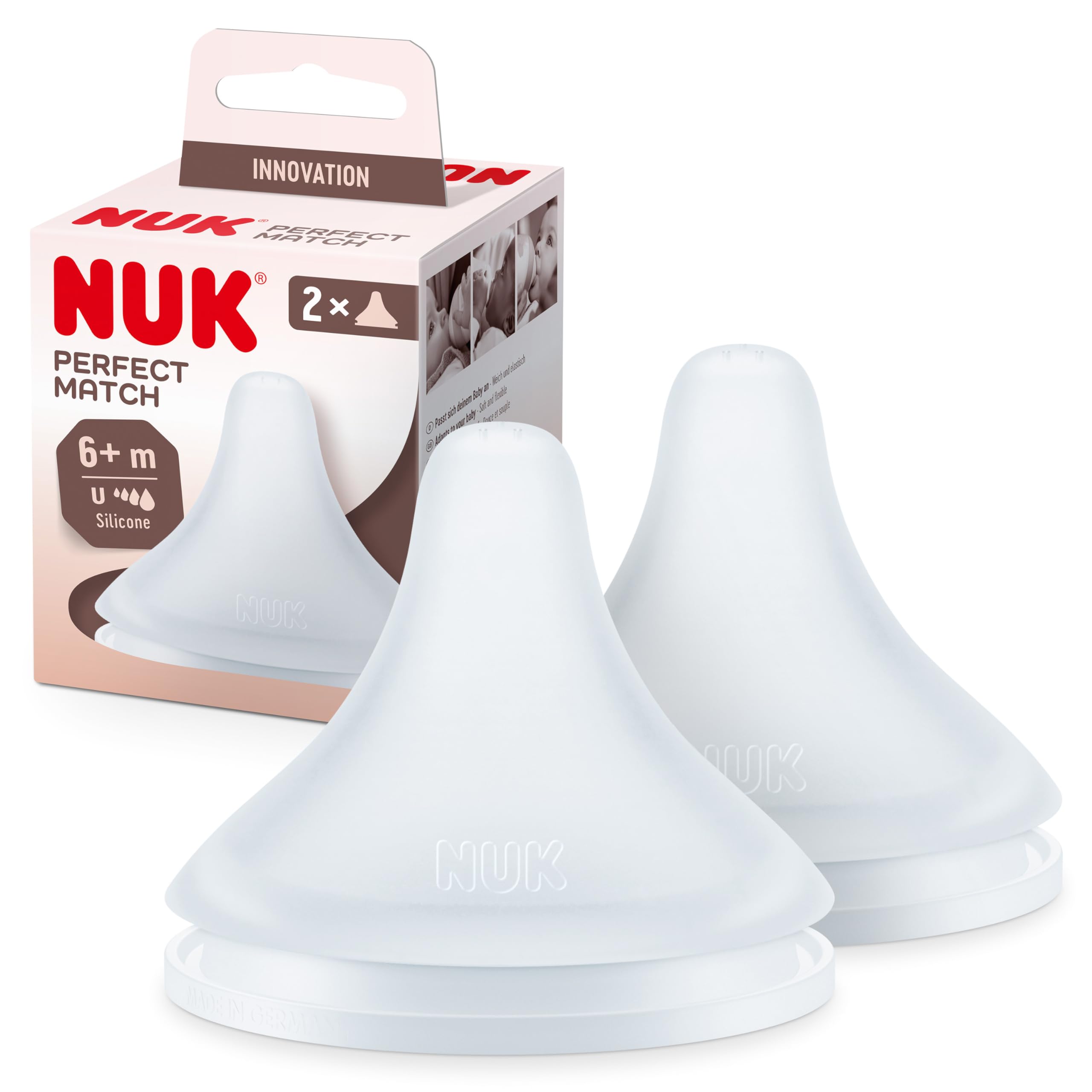 NUK Perfect Match Babyflaschentrinksauger | Ab 6 Monate | Passt sich dem Baby an | Anti-Colic | BPA-frei | Silikonsauger für Flaschen, Universal | 2 Stück Groß Angebot bei HelloDeals