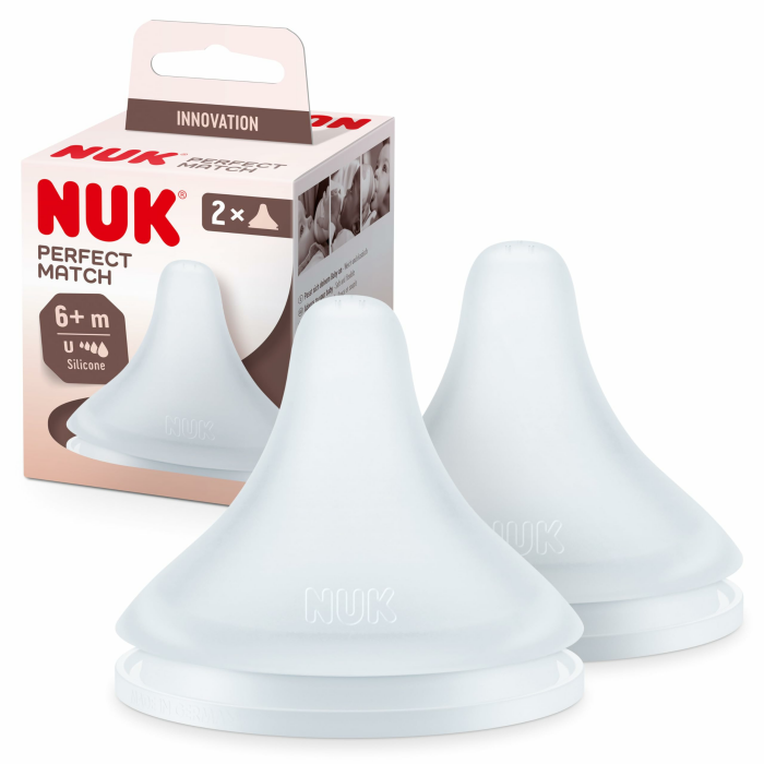 NUK Perfect Match Babyflaschentrinksauger | Ab 6 Monate | Passt sich dem Baby an | Anti-Colic | BPA-frei | Silikonsauger für Flaschen, Universal | 2 Stück Groß Angebot bei HelloDeals