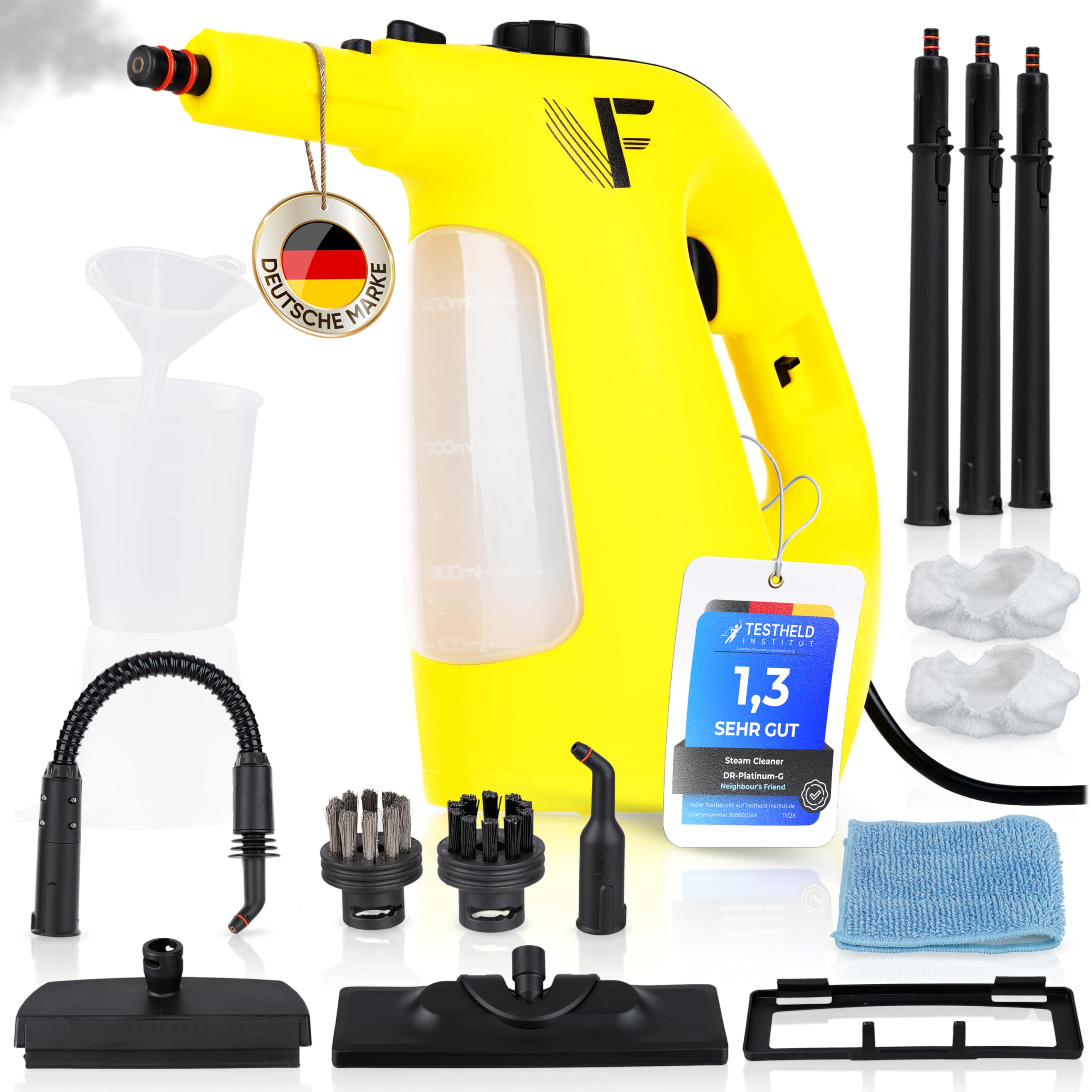 Neighbour's Friend® Dampfreiniger 2 in 1 mit Dampf Mop Funktion – Leistungsstarker Handdampfreiniger 1500W, 4m Kabel, 450ml Tank I Dampfreiniger Handgerät für Boden, Fenster, Bad, Teppich, Küche Dampfreiniger Inkl. Zubehörteile Angebot bei HelloDeals