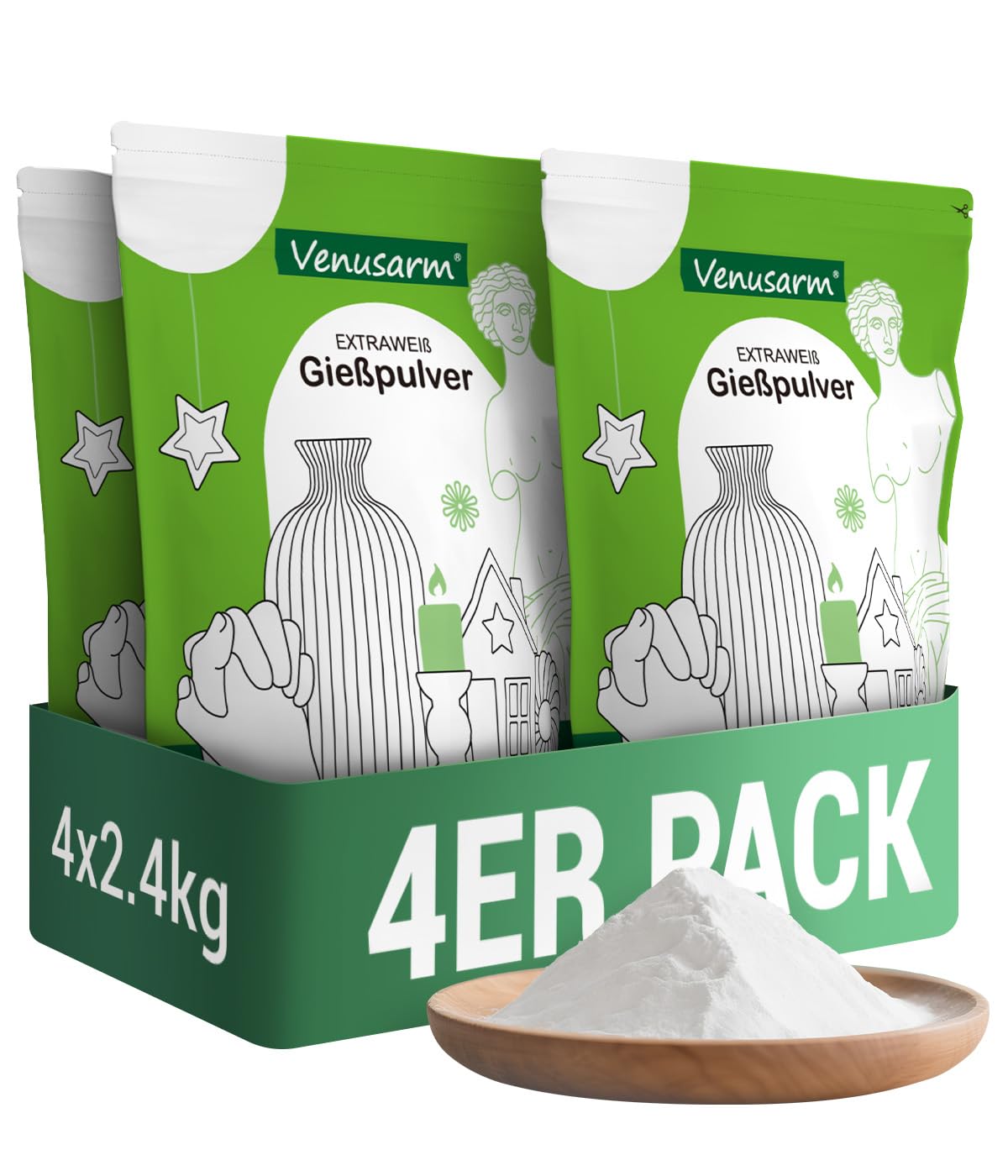 Venusarm Gießpulver Weiß 9,6kg, Gießpulver wie Neuschnee, Gießmasse wie Spiegel Glatter, Beruhigende Härte Gips zum Gießen für Detailgetreue Reliefs Kunsthandwerk Ornamente Gipsformen DIY 9.6KG Angebot bei HelloDeals
