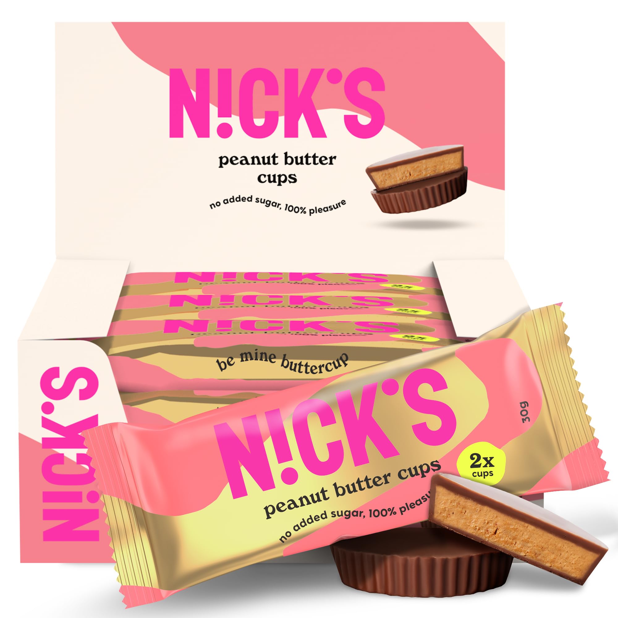NICKS Peanut Butter Cups, Low Carb Erdnussbutter-Pralinen mit Schokolade und Erdnusscreme ohne Zuckerzusatz, 1,8 Net carbs, 1,1g Zucker pro Becher, Keto Snack, glutenfrei, ohne Palmöl, 12x30g (2x1) Angebot bei HelloDeals