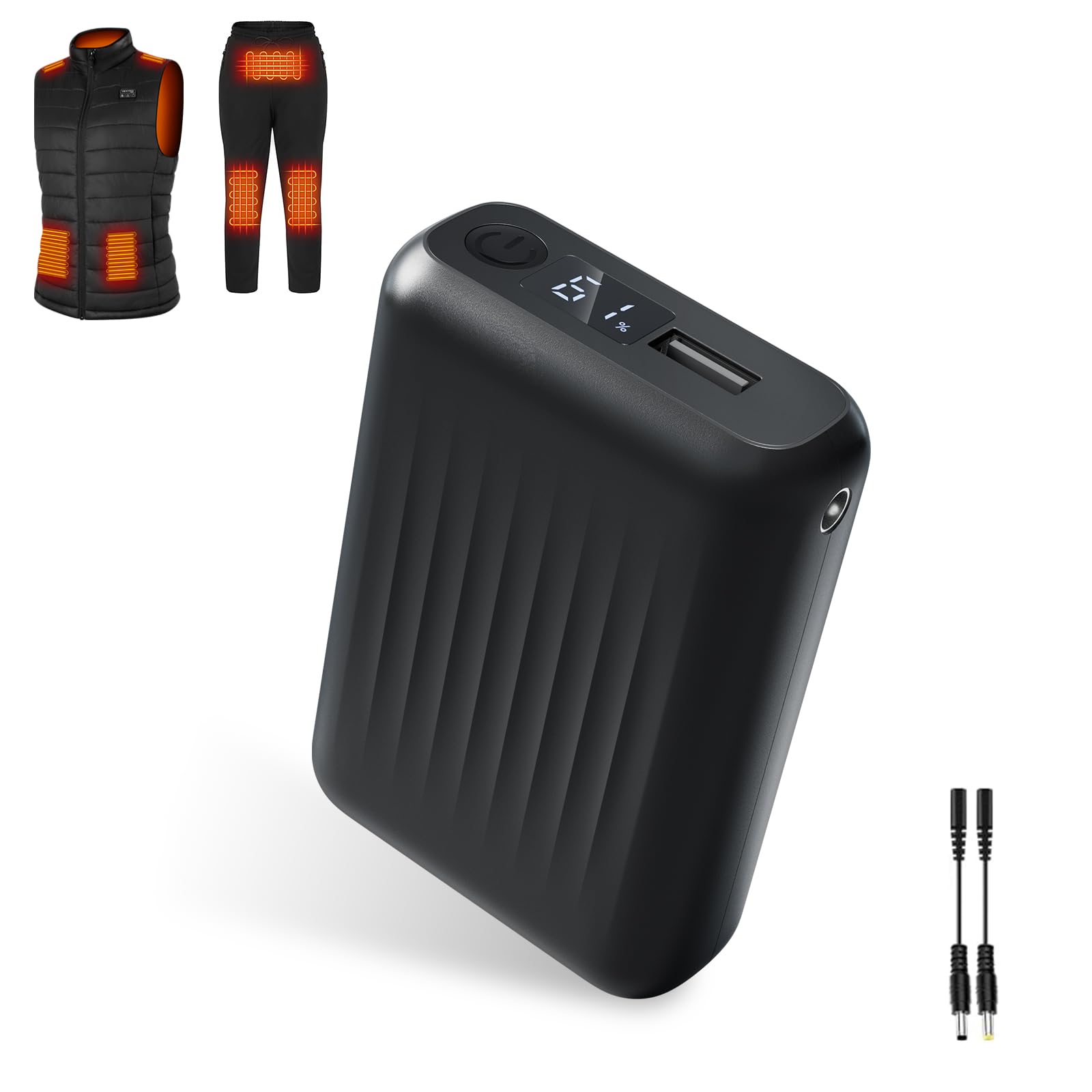 18400mAh Beheizte Weste Akku Pack, 7,4V Akku Pack für Beheizte Weste, Jacken, Hosen, Wiederaufladbare Powerbank mit LED Unterstützung 5V USB Beheizte Geräte Pure Black Angebot bei HelloDeals