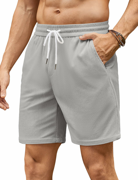 COOFANDY Herren Corduroy Shorts Sommer Freizeit Stretch Elastische Taille Regular Fit Kurze Hose mit Taschen Hellgrau 32 Angebot bei HelloDeals