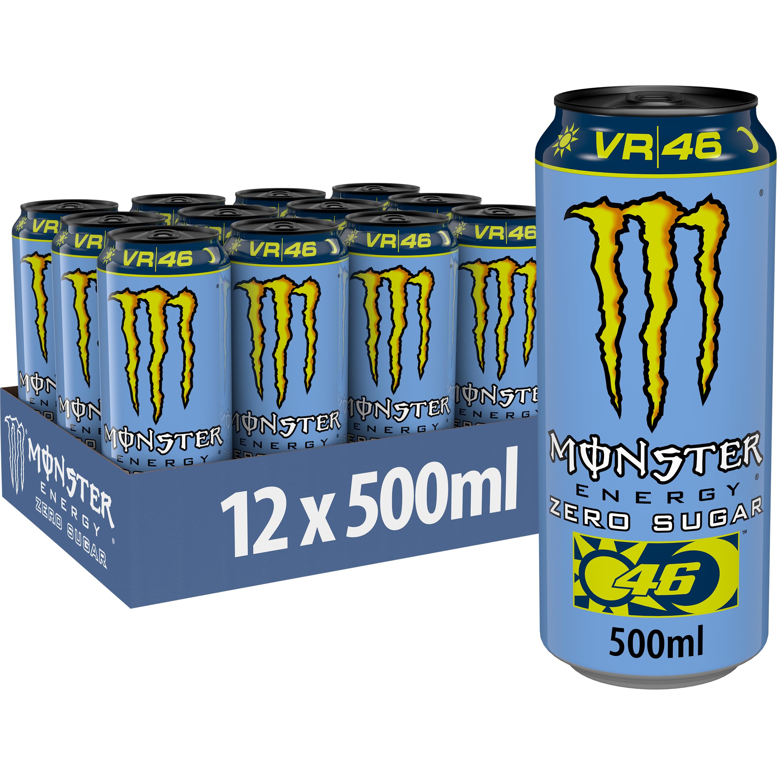 Monster Energy® VR 46 aka. The Doctor Zero Sugar - koffeinhaltiger Energy-Drink mit prickelndem Zitrus-Geschmack - full Flavour, zero Zucker - in praktischen Einweg Dosen (12 x 500 ml) Angebot bei HelloDeals