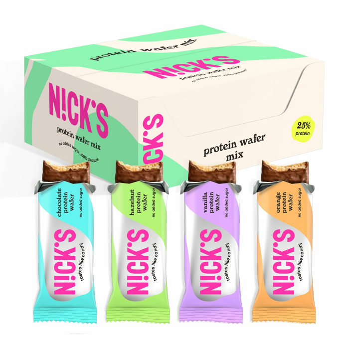 NICKS Protein Wafer Riegel Sport Mix | 25% Eiweiß | 203 Kalorien | Low carb Proteinriegel Schokolade Waffel Kekse ohne Zuckerzusatz Glutenfrei (9 Eiweißriegel x 40g) Protein wafer mix 9 Count (40g each) Angebot bei HelloDeals