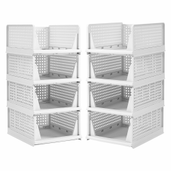 BTGGG 8 Stück Kleiderschrank Organizer Stapelbar Plastik Schrank Organizer Kleiderschrank Aufbewahrungsbox, Leicht ausziehbare Schubladenteiler für Kleidung Schrank Speisekammer Wäscherei 8 Stück Weiß Angebot bei HelloDeals