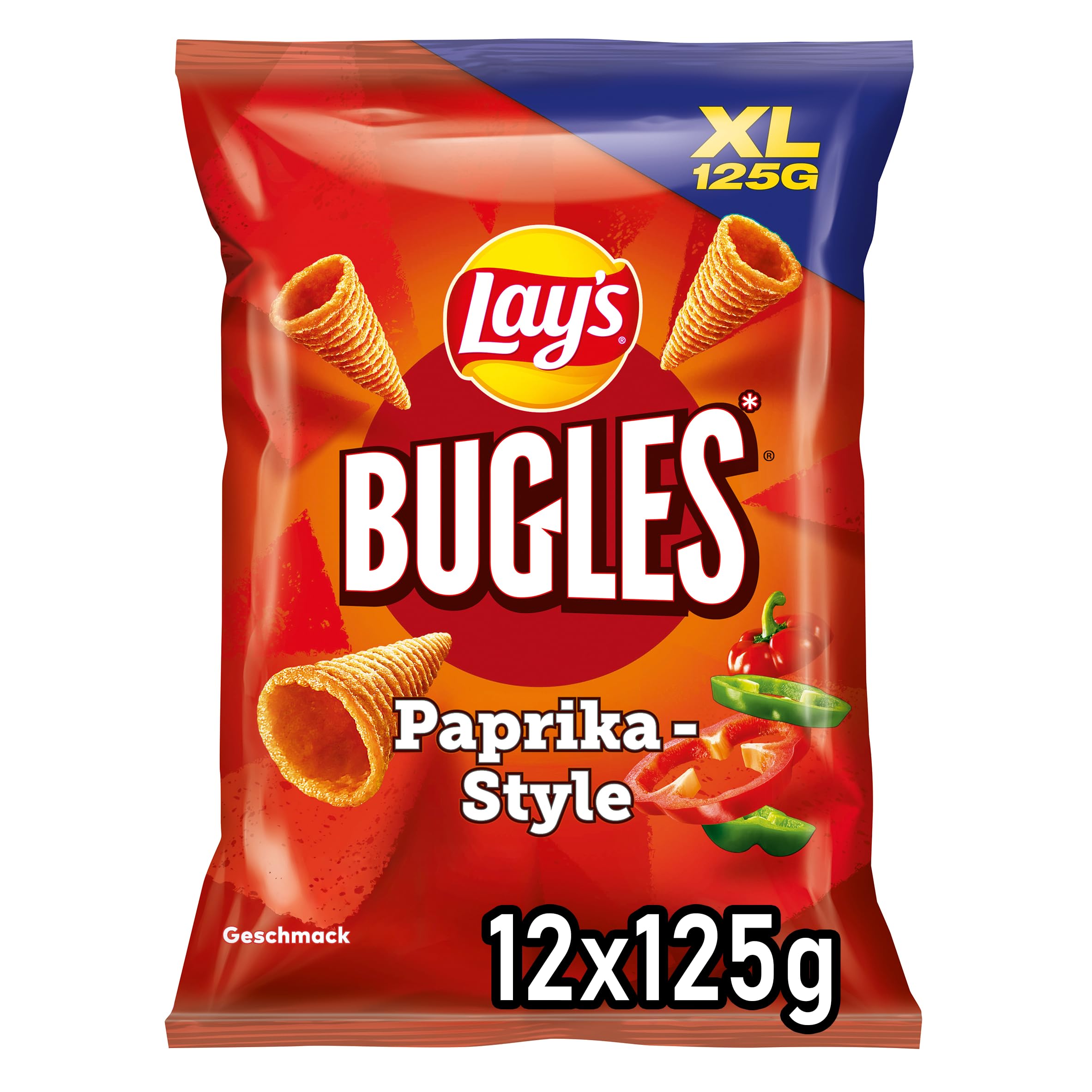 Lay's Bugles Paprika – Herzhafter Mais-Snack mit Paprika-Geschmack – (12 x 125 g) (Verpackungsdesign kann abweichen) Paprika 1 stück (12er Pack) Angebot bei HelloDeals