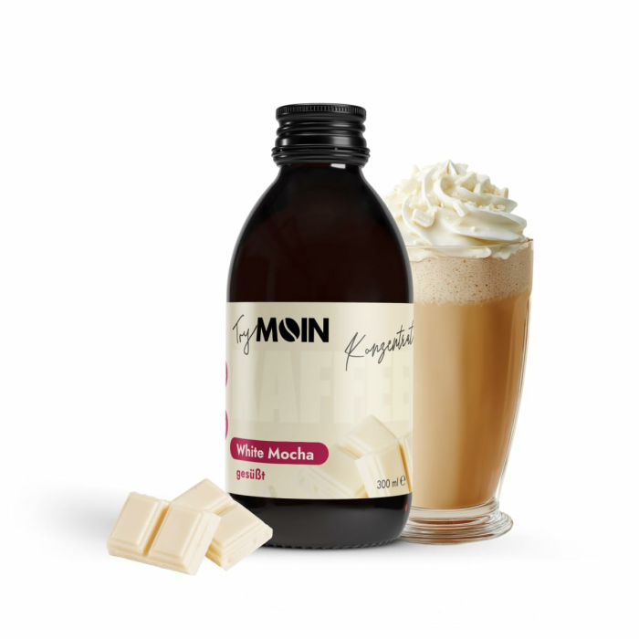 TryMoin - White Mocha - Kaffeekonzentrat mit White-Mocha-Kaffee-Sirup, Kaffee auf Barista Niveau, ideal für Eiskaffee, Cappuccino, Frappé und weitere Kreationen, 30 Kaffees pro Flasche Angebot bei HelloDeals