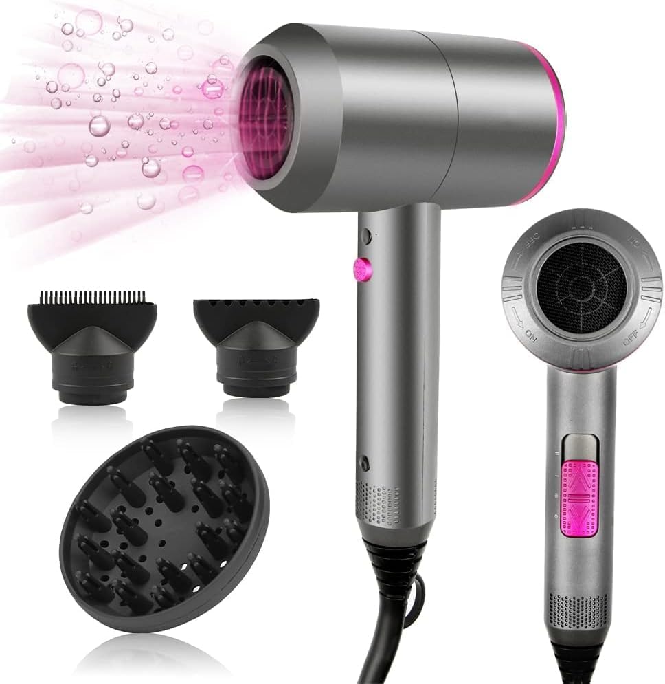 Ionen Föhn AC-Motor Haartrockner, Schnelltrocknen Hair Dryer, Profi Fön mit Kaltlufttaste, 3 Temperaturstufen, 2 Gebläsestufen, 3 Stylingdüsen & Diffusor Grau Angebot bei HelloDeals