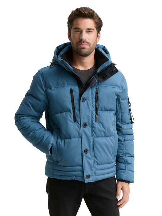 TOM TAILOR Herren 1046971 Pufferjacke mit abnehmbarer Kapuze L 38224 - Real Teal Blue Angebot bei HelloDeals