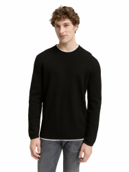 TOM TAILOR Denim Herren 2-in-1 Strickpullover aus Baumwolle M 29999 - Black Angebot bei HelloDeals