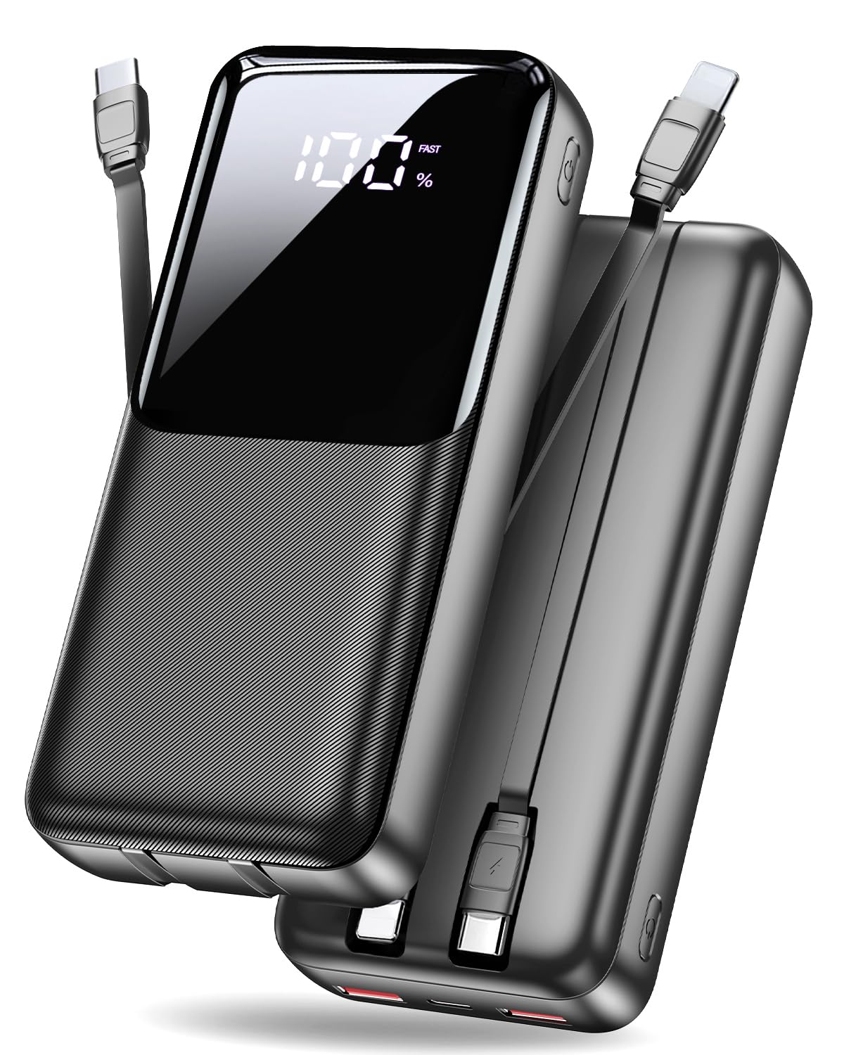 Power Bank 40000mAh 22,5W Powerbank PD USB-C Schnellladefunktion, Tragbares Ladegerät mit 3 Anschlüssen & 2 integrierten Kabeln, Externer Akku kompatibel mit iPhone 17 16 15 14 13, Android und mehr 40000mAh Schwarz Angebot bei HelloDeals