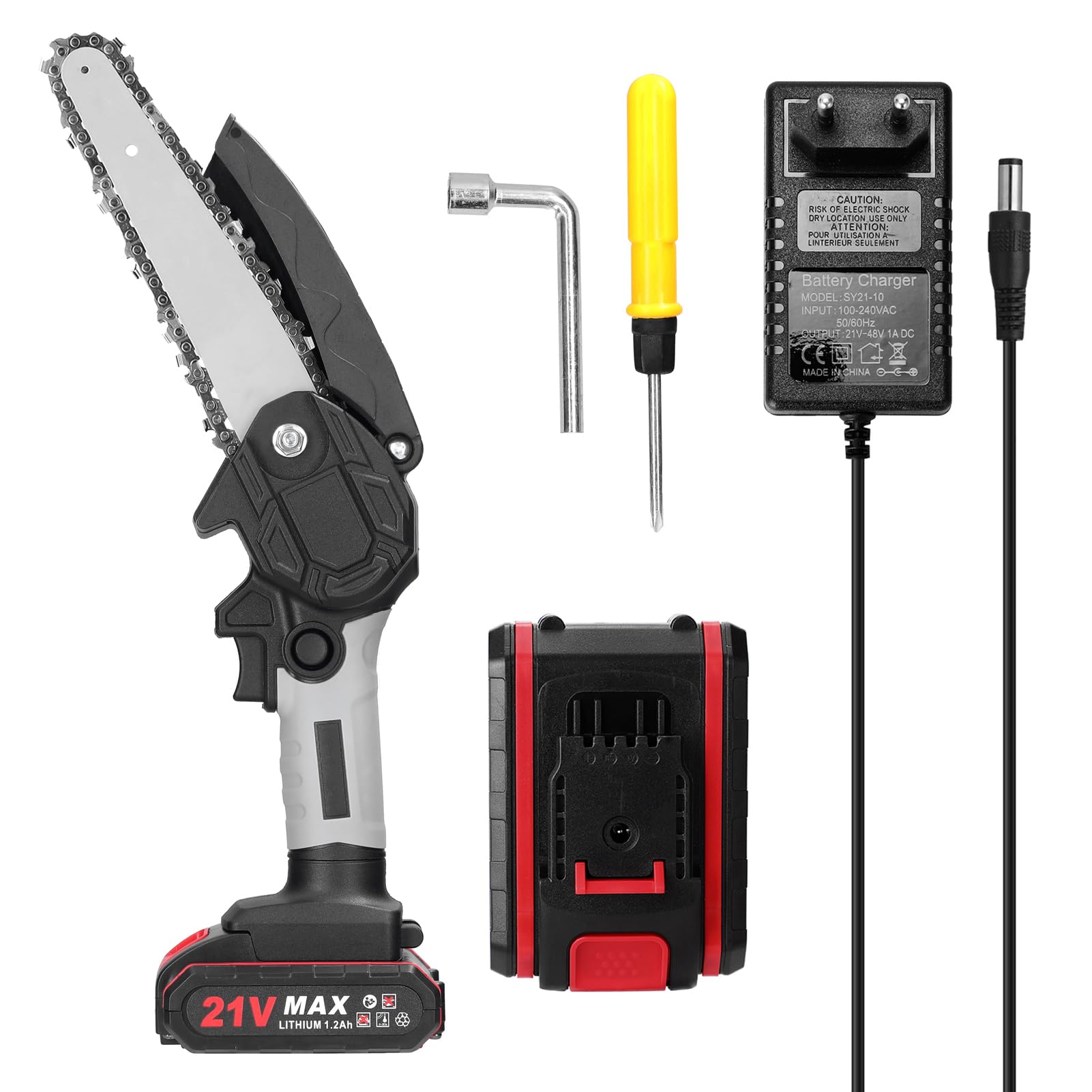 21 V 6 Zoll tragbare elektrische Astsäge Kleine Holzspaltkettensäge Bürstenmotor Einhand-Holzbearbeitungswerkzeug für Gartenobstgärten Angebot bei HelloDeals