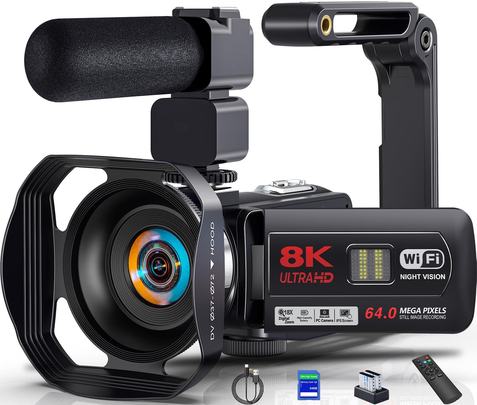 Videokamera Camcorder HD 8K 64MP WiFi Vlogging Camera mit IR Nachtsicht für YouTube, 3-Zoll-Touchscreen 18X Digitalzoom Webcam Kamera mit Akkus,64GB SD Karte,Mikrofon,Stabilisator,und Fernbedienung S610 Angebot bei HelloDeals