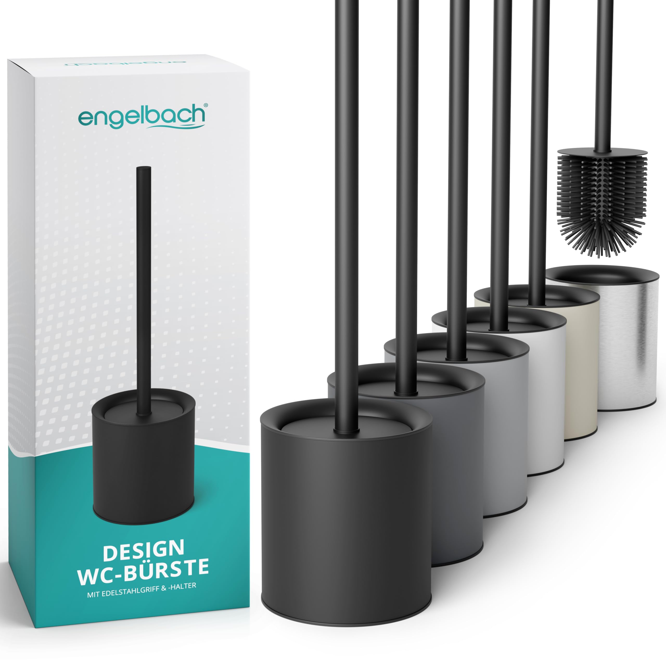 Engelbach® Klobürste Silikon schwarz mit Edelstahl Griff & Halter – Antibakterielle Design Toilettenbürste – WC Bürste, Klobürstenhalter modern Angebot bei HelloDeals