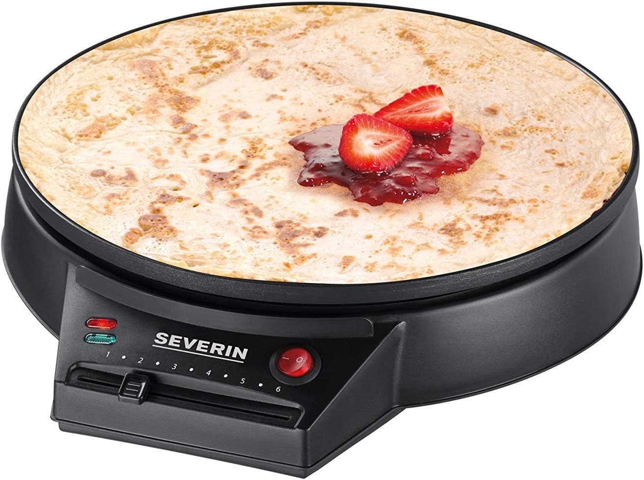 SEVERIN Crêpes Maker, Crepes-Eisen für süße Crepes und herzhafte Galettes, Crepesmaker mit XXL Grillplatte (30 cm Durchmesser), stufenlose Temperatureinstellung, schwarz, CM 2198 1.000W, Durchmesser 30cm Angebot bei HelloDeals