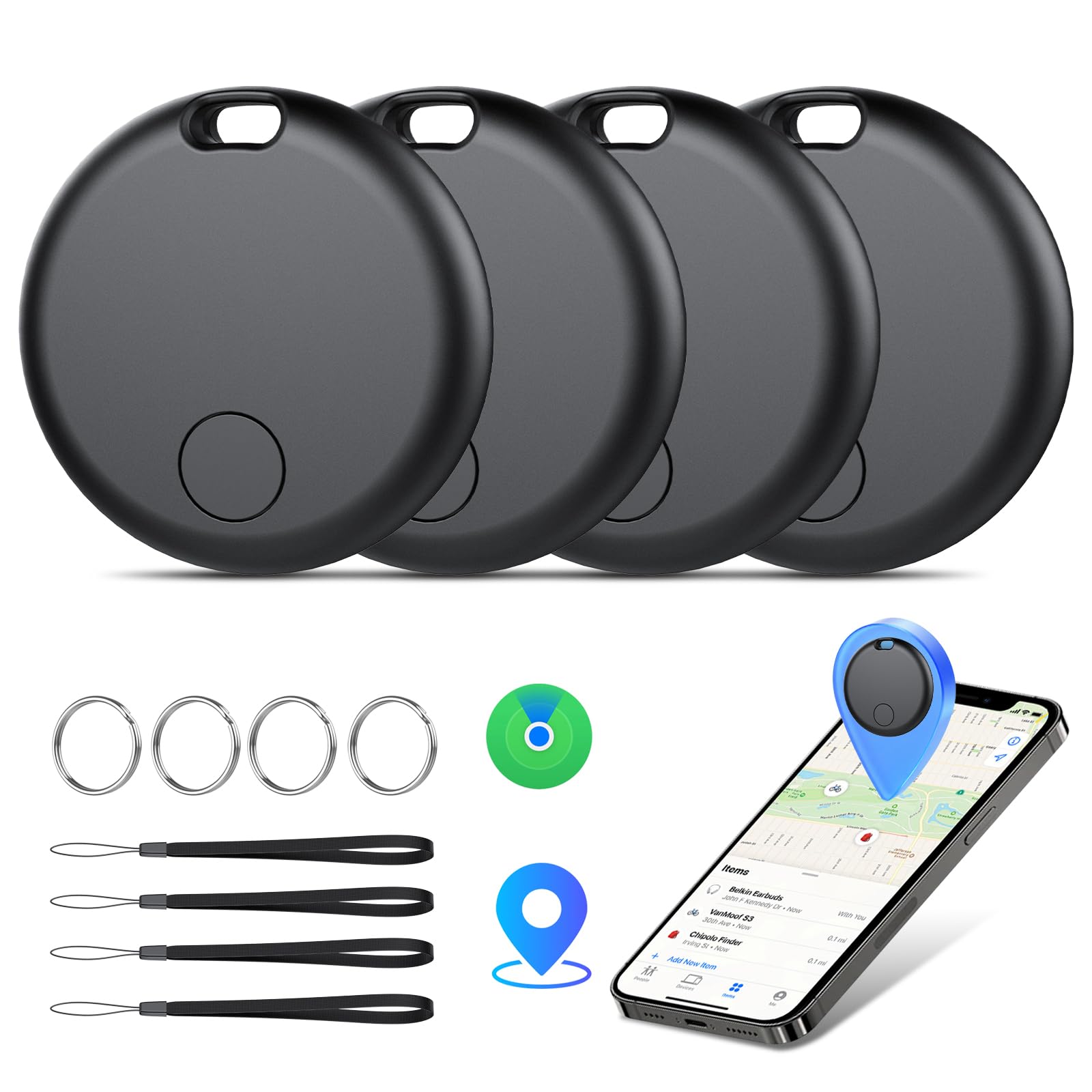 Air Tracker Tags 4er Pack Schlüsselfinder, Air Tracker Tag Kompatibel mit Apple Wo ist? APP (Nur iOS), Koffer Tracker für Taschen/Gepäck/Key, Batterielebensdauer EIN Jahr, IP67 wasserdicht (4er Pack) 4 Schwarz Angebot bei HelloDeals