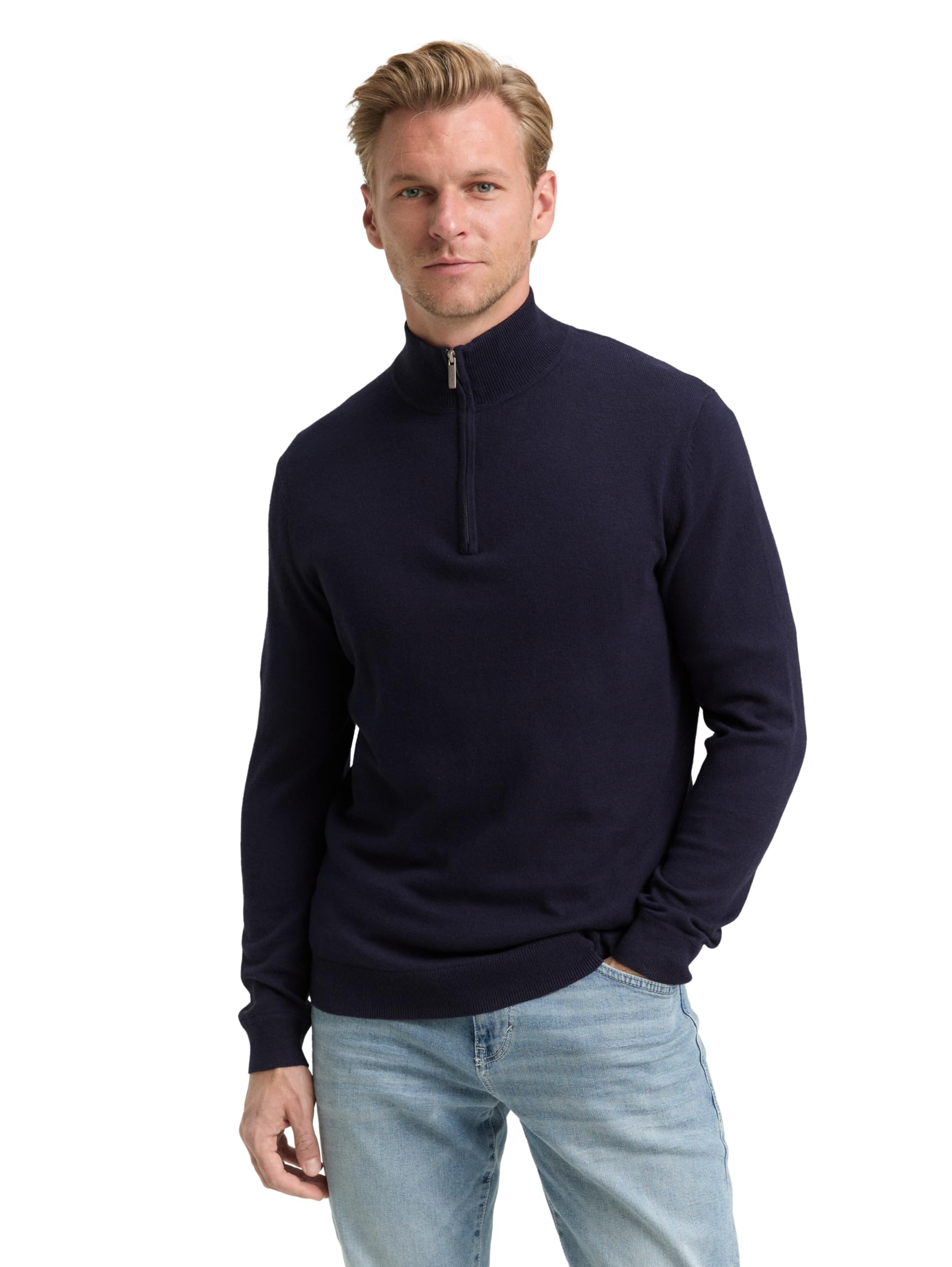 Tom Tailor Herren 1048018 Troyer Strickpullover mit Kaschmir-Anteil (1er Pack) 3XL 13160 - Knitted Navy Melange Angebot bei HelloDeals