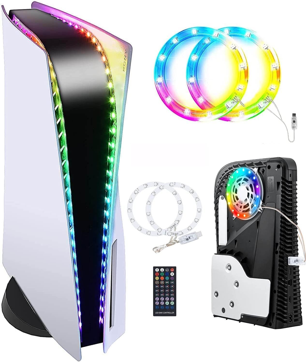 RGB-LED-Lichtleiste für PS5 pro PS5/Slim Konsole,7 Farben Mehrere Effekte Decoration Accessories Flexible Tape Lights Strips für PS5 Konsole mit IR-Fernbedienung Angebot bei HelloDeals