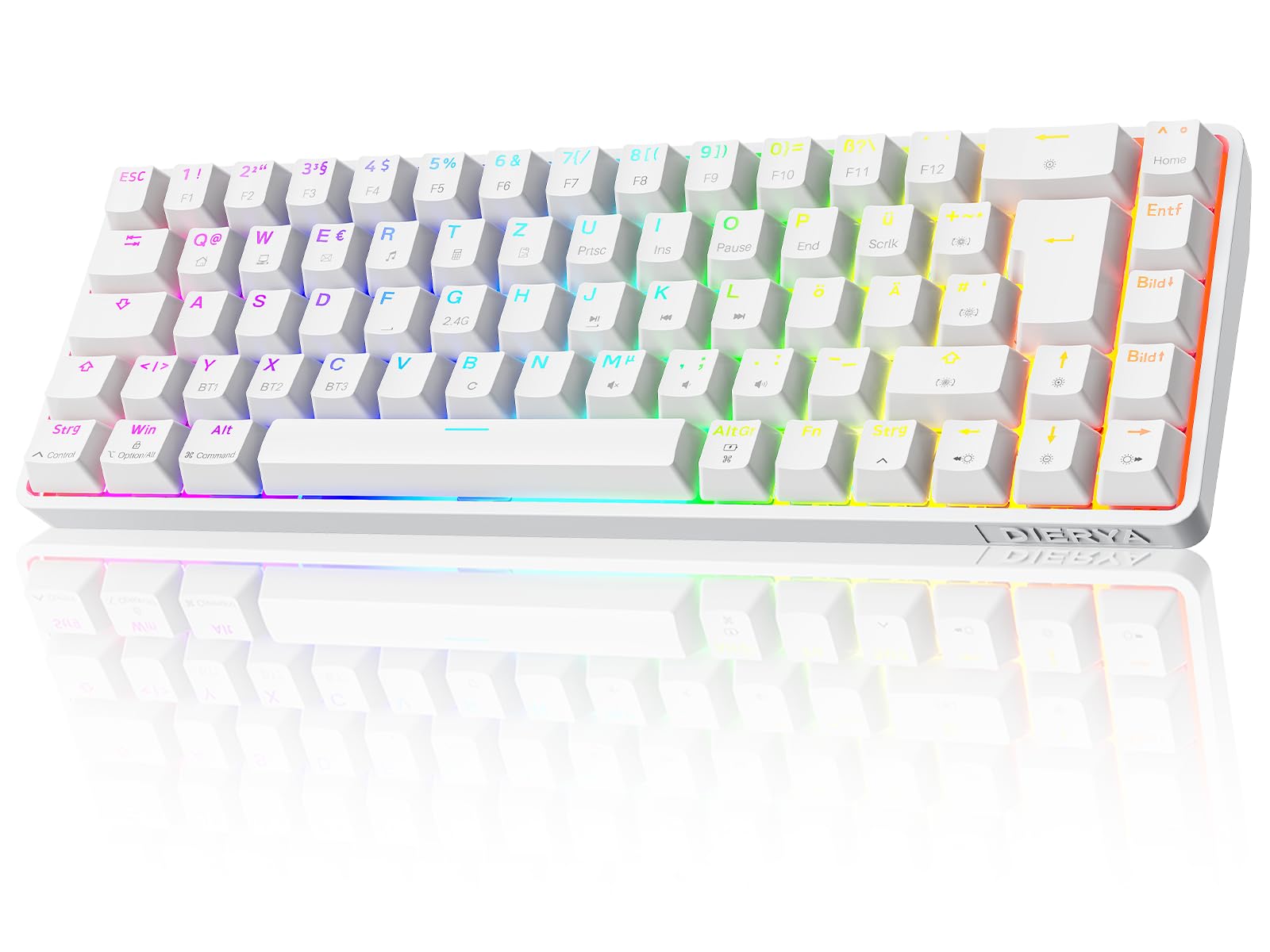 Dierya DK68 Kabellose Gaming Tastatur Deutsches Layout-QWERTZ,Bluetooth/2.4GHz/USB-C 68 Tasten RGB Beleuchtung Mechanische Tastatur,Clicky Blauer Switch,Weiß Blauer Switch-QWERTZ Weiß Angebot bei HelloDeals