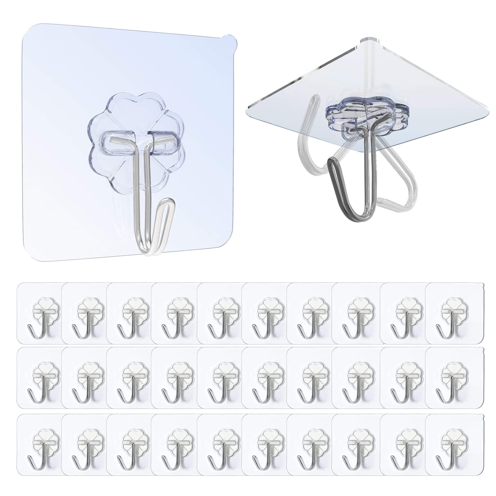 Haken Selbstklebend, 30 Stück Klebehaken Transparent Ohne Bohren (max 10 kg) Nahtloser Wasserdicht und Ölfest Mehrzweck Klebe Haken, Wandhaken Selbstklebend für Küche Bad Transparent 30 Stücke Angebot bei HelloDeals