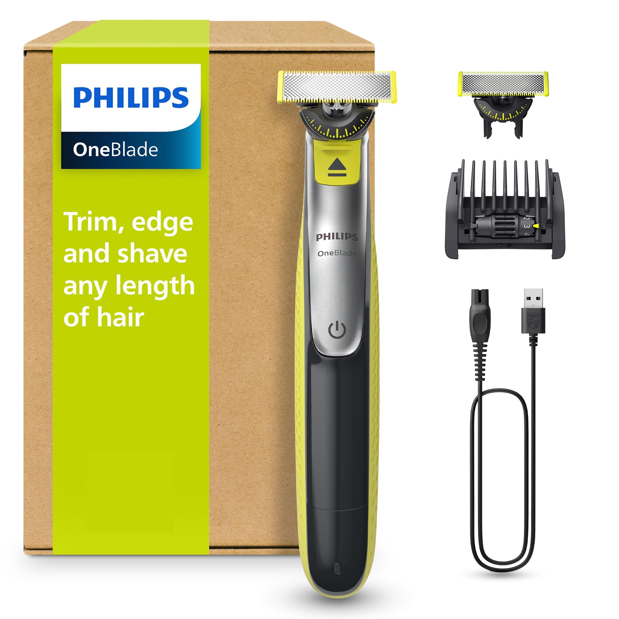 PHILIPS OneBlade 360 Face - elektrischer Rasierer & Trimmer, 2x 360 Klingen, verstellbarer 5-in-1-Trimmaufsatz, Nass- & Trockenrasur, Akku-USB, fürs Gesicht (QP2734/30) Angebot bei HelloDeals