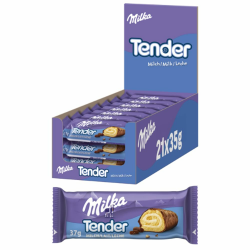 Milka Tender Milch – Biskuit-Rolle mit feiner Milchcrème-Füllung, umhüllt von Alpenmilch-Schokolade – 21 x 35g Angebot bei HelloDeals