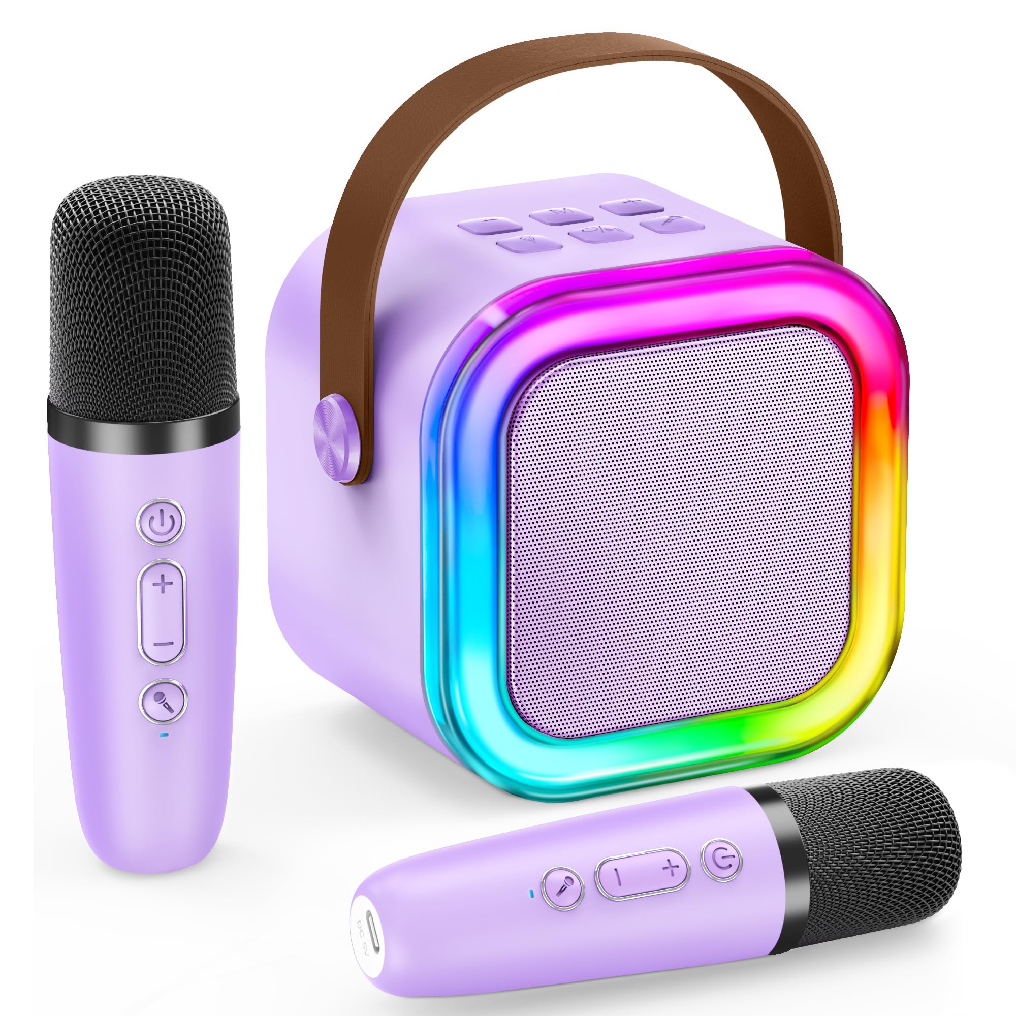 Karaoke Maschine Kinder IROO Mini Karaoke Maschine mit 2 Mikrofonen, Mädchen Mikrofon Kinder Geschenke für Kinder Tragbarer Bluetooth-Lautsprecher mit Stimme wechselnde Effekte und LED-Lichter(Lila) Violett-2 Angebot bei HelloDeals