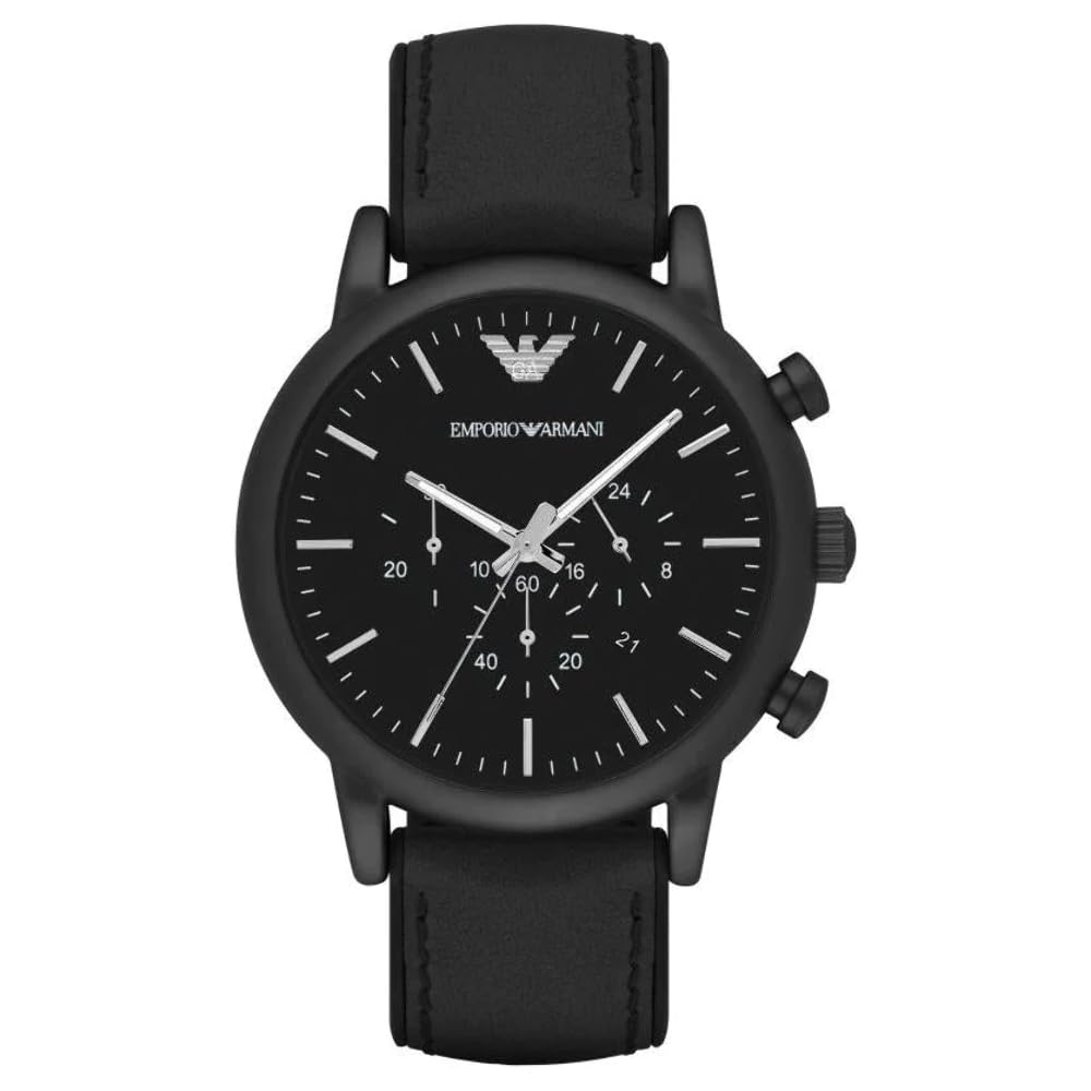 Emporio Armani Watch For Men, Chronograph Movement and 46mm Case Size with Stainless steel, Leather or Silicone strap Tiefschwarz , 46MM Angebot bei HelloDeals