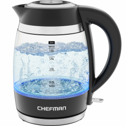 Chefman Elektrischer Wasserkocher, 1.8L 2200W, abnehmbarer Deckel, automatische Abschaltung, Trockengehschutz, Edelstahlfilter, BPA-frei, elektrische Teekanne aus Borosilikatglas 1,8L Basic Angebot bei HelloDeals