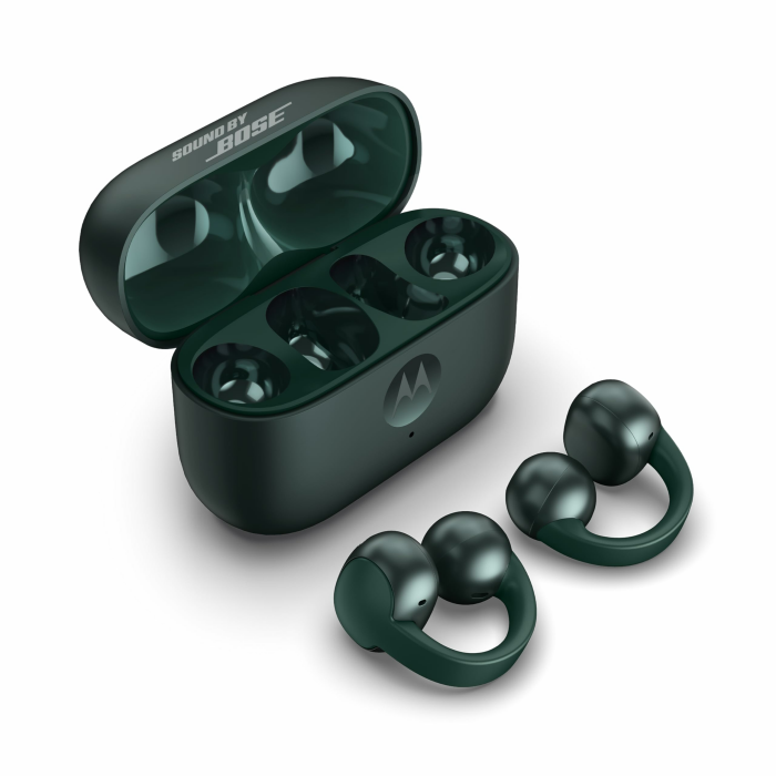 Motorola Moto Buds Loop Feat. Sound by Bose (Open-Ear-Earbuds, BT 5.4, kristallklarer Sound, Geräuschunterdrückung, kabelloses Laden, Akkulaufzeit bis zu 8 Std.) Trekking Green, speziell bei Amazon moto buds loop Trekking Green Angebot bei HelloDeals