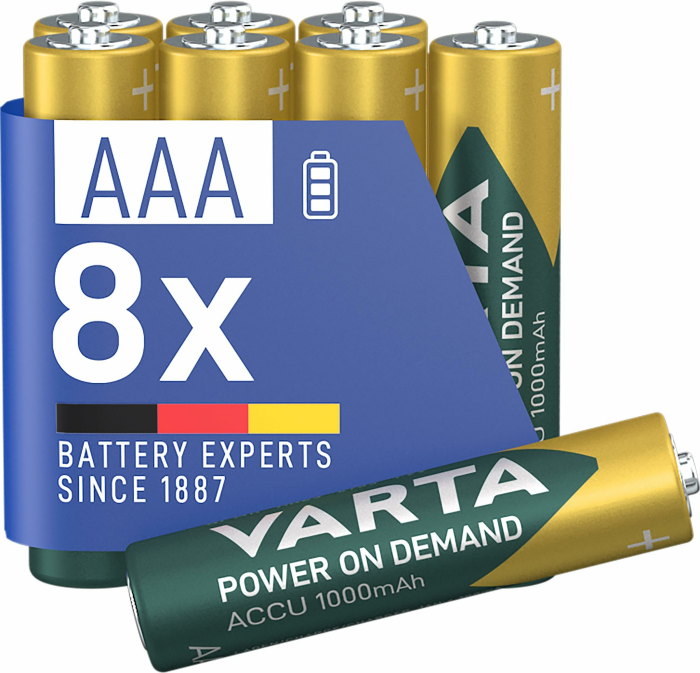VARTA Batterien AAA, wiederaufladbar, 8 Stück, Akku, Power on Demand, 1000 mAh Ni-Mh, vorgeladen, sofort einsatzbereit [Exklusiv bei Amazon] AAA, 1000 mAh 8 Stück Angebot bei HelloDeals