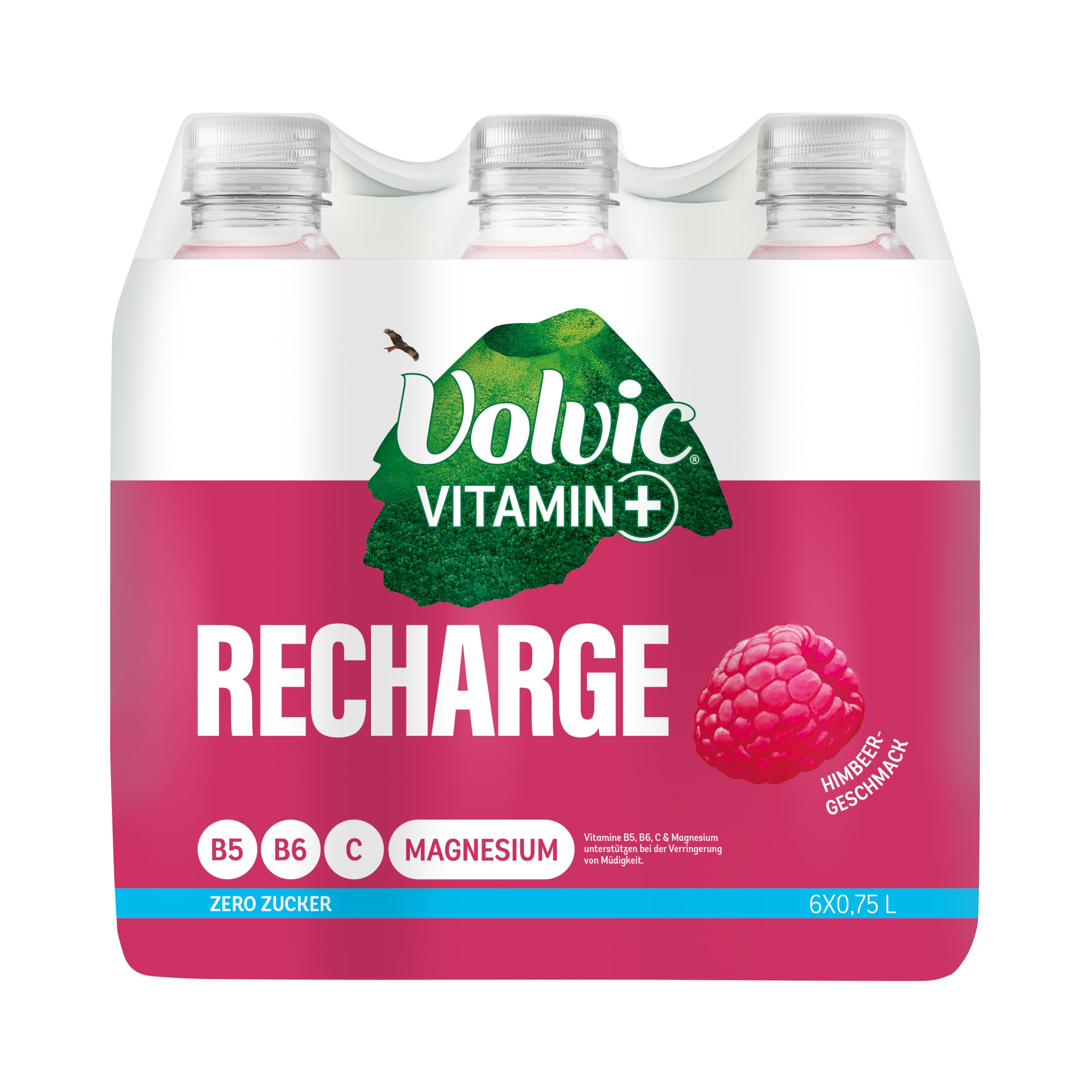 Volvic Vitamin+ Recharge Himbeere – Erfrischungsgetränk mit Magnesium und Vitaminen – Ohne Zucker und ohne Kalorien – 6 x 0,75 l 375 ml (6er Pack) Angebot bei HelloDeals