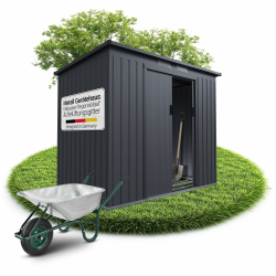 Juskys Metall Geräteschuppen M – Dunkelgrau, wetterfest mit Fundamentrahmen, Schiebetür & abschließbar - für Garten & Aufbewahrung Dunkelgrau M Angebot bei HelloDeals