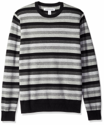 Amazon Essentials Herren Langärmliger Pullover Mit Rundhalsausschnitt, 100% Baumwolle, Erhältlich In Groß Und Schwer M Schwarz Grau Streifen Angebot bei HelloDeals
