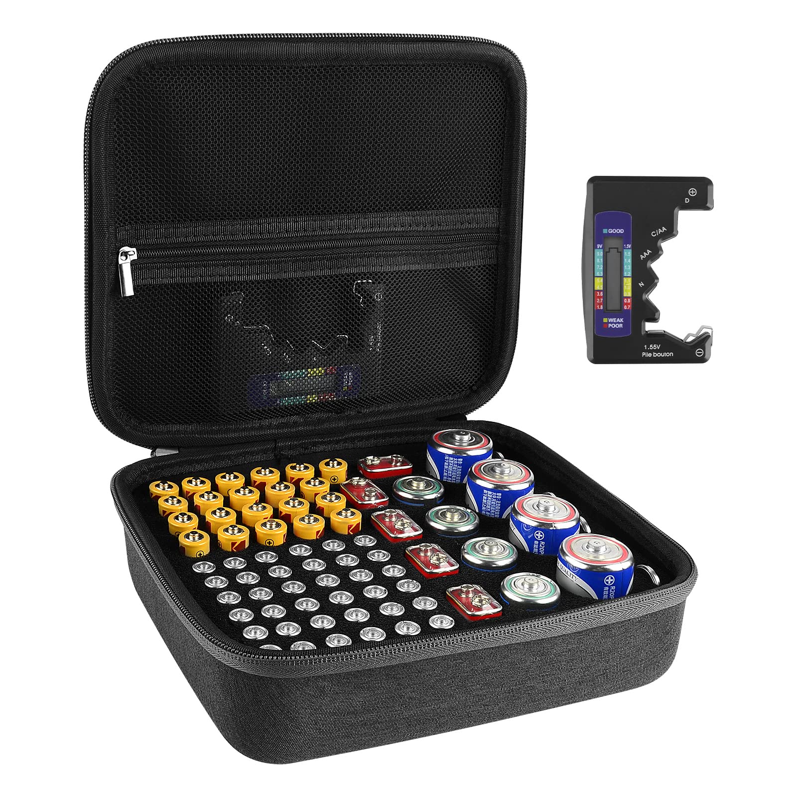 Linkidea Batterie-Aufbewahrungsbehälter, Organizer mit Tester BT-168, sicherer Trage-Akku-Kofferhalter – hält 76 Verschiedene Größen AA AAA 9V C D Batterien mit Batterietester 76 Löcher Angebot bei HelloDeals