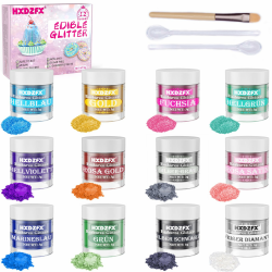 Essbares Glitzer Set - 12 Farben Glitzerpulver für Getränke, Geschmacksneutrales Lebensmittelfarbe Pulver, Glitzerpuder für Schokolade, Kuchen, Fondant, Drinks, Flüssigkeiten- 3g 12 Farben (3g) Angebot bei HelloDeals