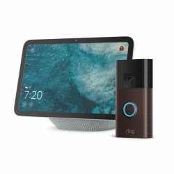 Amazon Echo Show 8 (neueste Generation), Weiß + Ring Akku-Videotürklingel (Battery Video Doorbell) (2024), Venezianische Bronze Angebot bei HelloDeals
