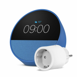Echo Spot | Blau + OSRAM SMART+ Smarte Steckdose mit Matter, Funktionert mit Alexa - Smart Home-Einsteigerpaket Angebot bei HelloDeals