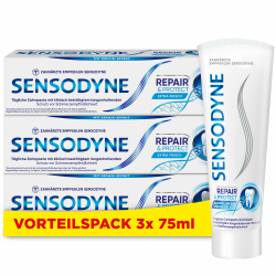 Zahnpasta - Sensodyne Repair* & Protect, tägliche Zahncreme mit Zinnfluorid für schmerzempfindliche Zähne und langanhaltenden Schutz, 3x75 ml Angebot bei HelloDeals