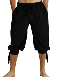 Runcati Kurze Hosen Herren Pluderhose mit Schnürung Wikinger Sommerhose Pirat Mittelalter Kostüm Freizeit Strand Shorts XL Schwarz Angebot bei HelloDeals