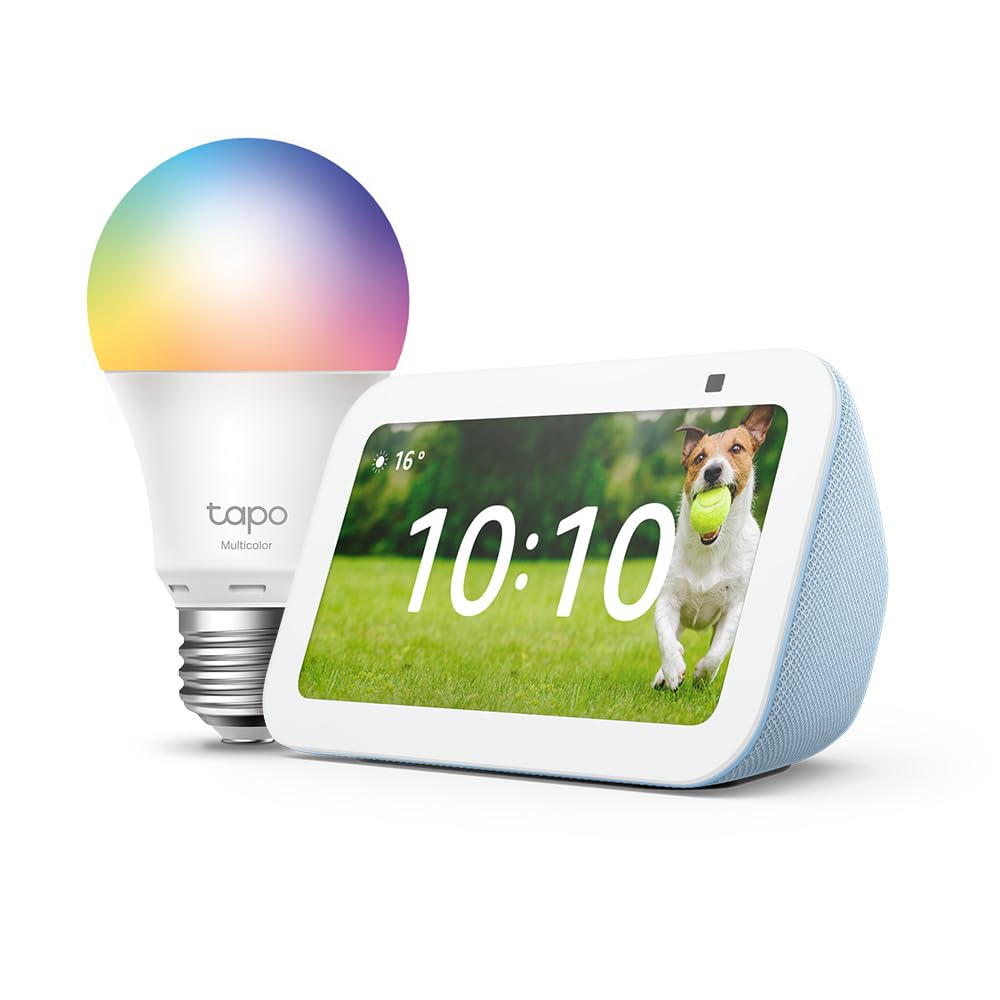 Echo Show 5 (3. Gen.) | Graublau + Tapo L530EA Smart Bulb (E27), Funktionert mit Alexa - Smart Home-Einsteigerpaket Angebot bei HelloDeals