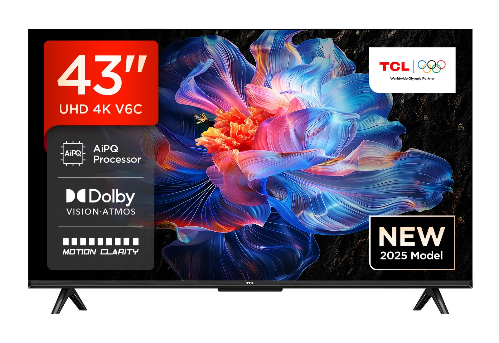 TCL 43V6C 43 Zoll 4K UHD Smart Fernseher – HDR10+, HVA-Panel, Dolby Vision, Google TV, HDMI 2.1, DVB-T2/C/S2, Bluetooth 5.2, Sprachsteuerung mit Alexa & Google Assistant 43 Zoll 2025 V6C 4K UHD TV Only Angebot bei HelloDeals