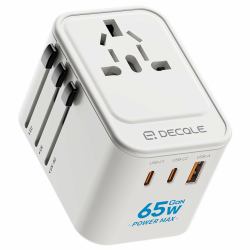 Reiseadapter Weltweit, Universal Reisestecker mit 2 USB-C (GaN 65W), 1 USB-A und 1 AC Steckdose, Internationaler Steckdosenadapter, Universaladapter für EU, UK, US, AU (Weiß) GaN65W Weiß Angebot bei HelloDeals