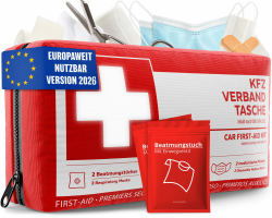 KFZ Verbandstasche nach aktueller Norm 2026 inkl. Beatmungstüchern - KFZ Verbandskasten europaweit nutzbar - Erste Hilfe Set Verbandkasten DIN 13164:2022 (StVO konform) Angebot bei HelloDeals