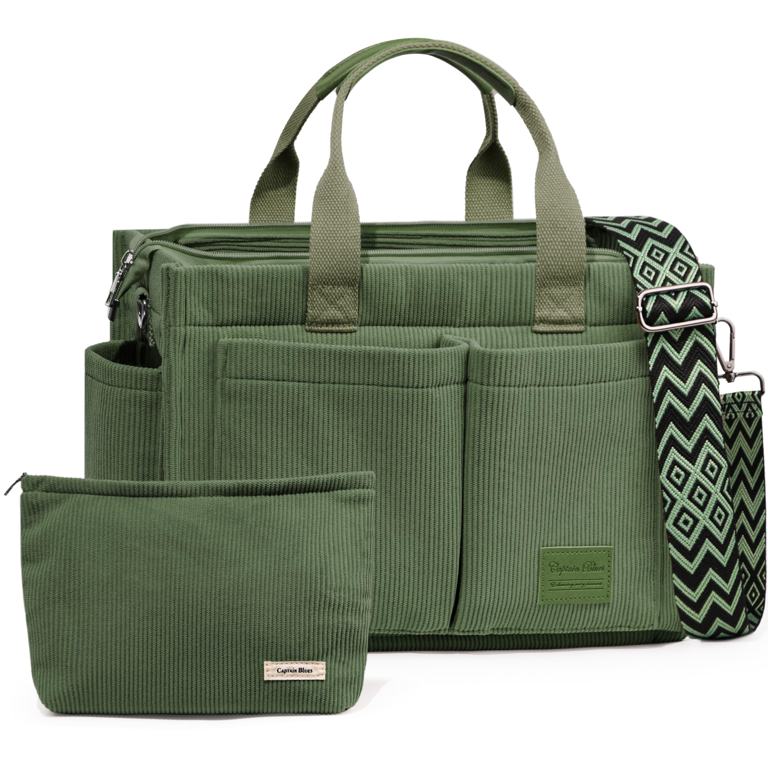 Captain Blues Cord Tasche Damen, Große Handtasche, Shopper Tasche, Arbeitstasche Damen, Umhängetasche mit Reißverschluss, Cord Tote Bag für Uni & Alltag Grün Angebot bei HelloDeals