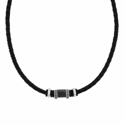 Tom Tailor Kette mit Anhänger für Herren, Edelstahl und Carbon und Holz und Leder, 47+5 cm, silber, Geschenkidee, Halsschmuck, Herrenschmuck, 2100700 Angebot bei HelloDeals