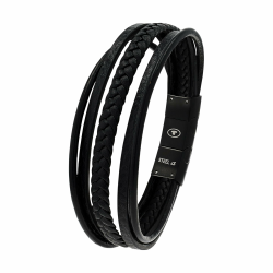 Tom Tailor Armband für Herren, Edelstahl und Leder, 20+1,5 cm, schwarz, Geschenkidee, Armschmuck, Herrenschmuck, 2100693 Angebot bei HelloDeals