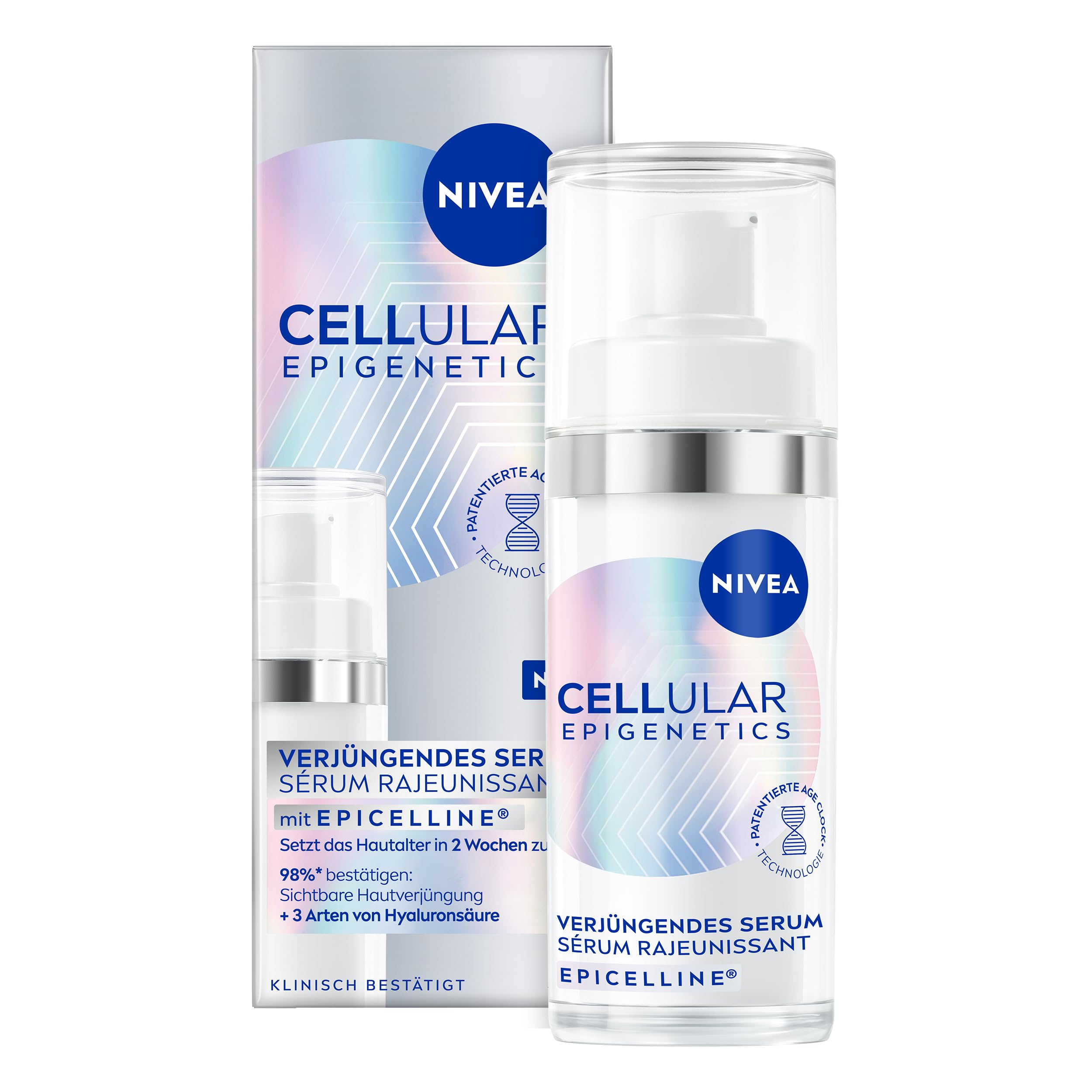 NIVEA CELLULAR Epigenetics Verjüngendes Serum mit EPICELLINE, setzt das Hautalter in 2 Wochen zurück, revolutionäre Gesichtspflege mit 3 Arten Hyaluronsäure (30 ml) 30 ml (1er Pack) Serum Angebot bei HelloDeals